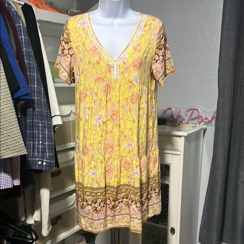 No.085 SHEIN Yellow Pleated Short Sleeve Tunic